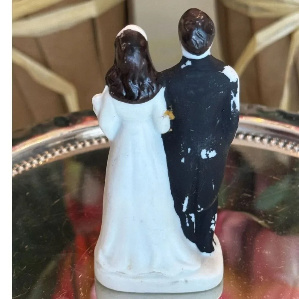 Vintage porcelain wedding cake topper Bride and Groom